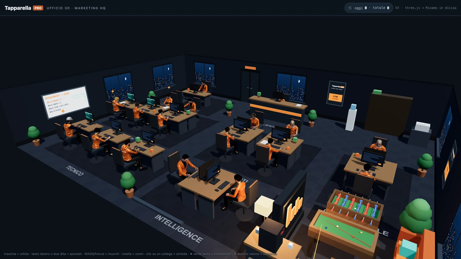 Ufficio marketing 3D con 18 agenti AI realizzato da Digital-Enterprise